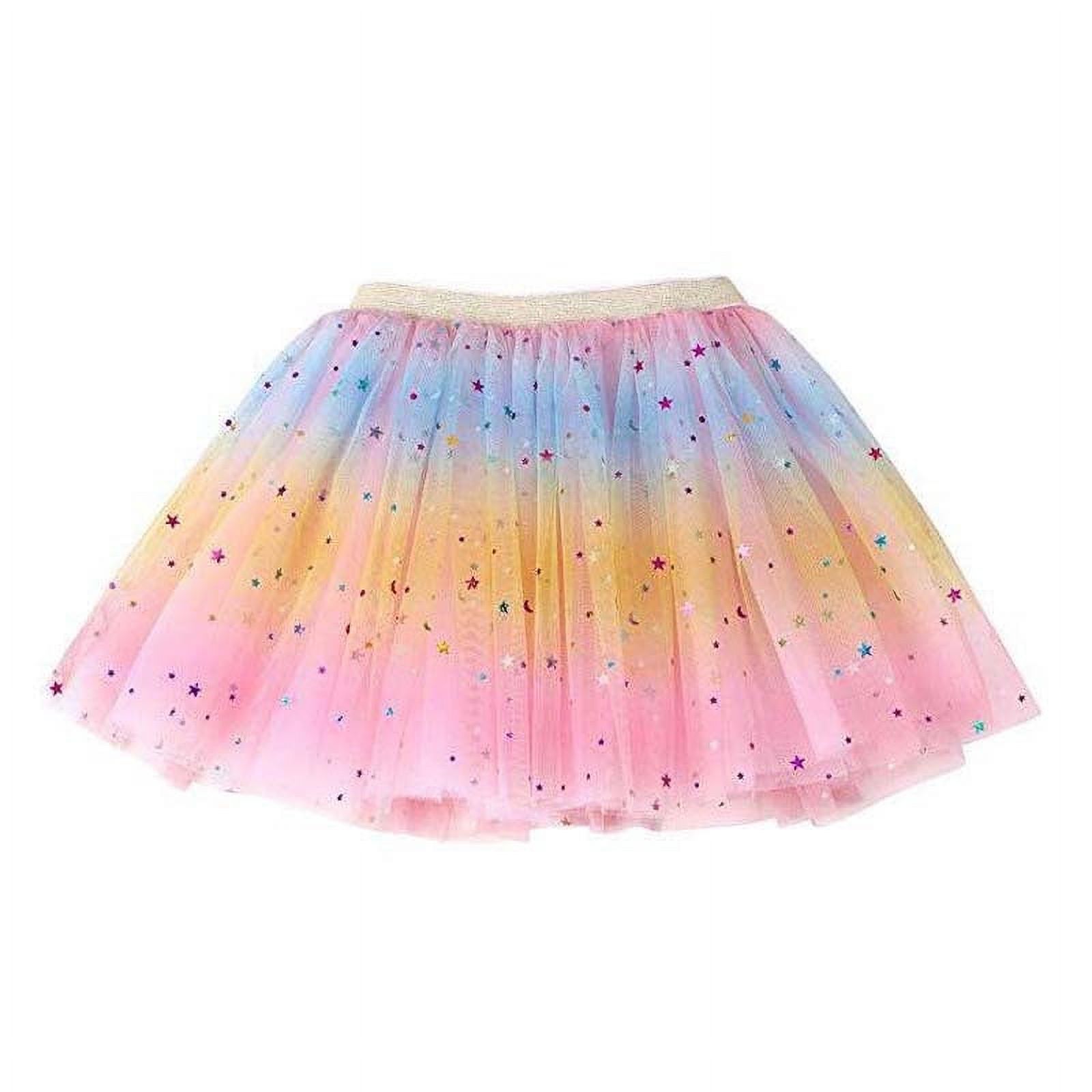 Odeerbi Girls Skirts Tutu Skirt Yarn Skirt Children's Rainbow Sequin Skirt Dance Performance Skirt Red